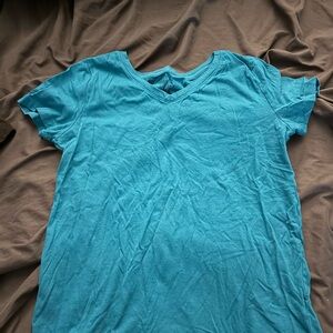 Women's Blue V-Neck Top